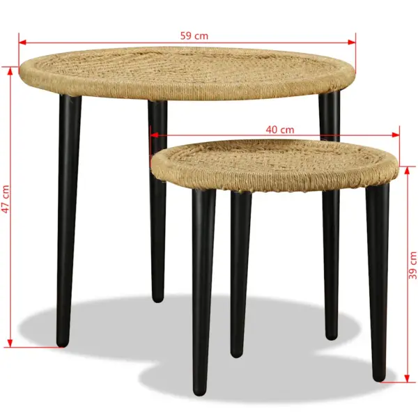 Käsitööna valminud džuutkohvilaudade komplekt, 2 tk, beež, terasraamiga, 59 ja 40 cm – 10