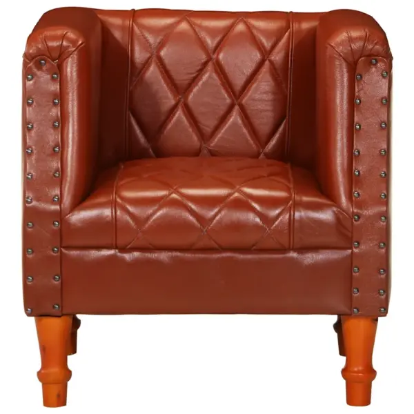 Pruun ehtsast kitsenahast tugitool mangopuidust jalgadega, 60 x 57 x 64 cm – 2