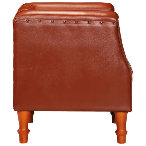 Pruun ehtsast kitsenahast tugitool mangopuidust jalgadega, 60 x 57 x 64 cm – 3