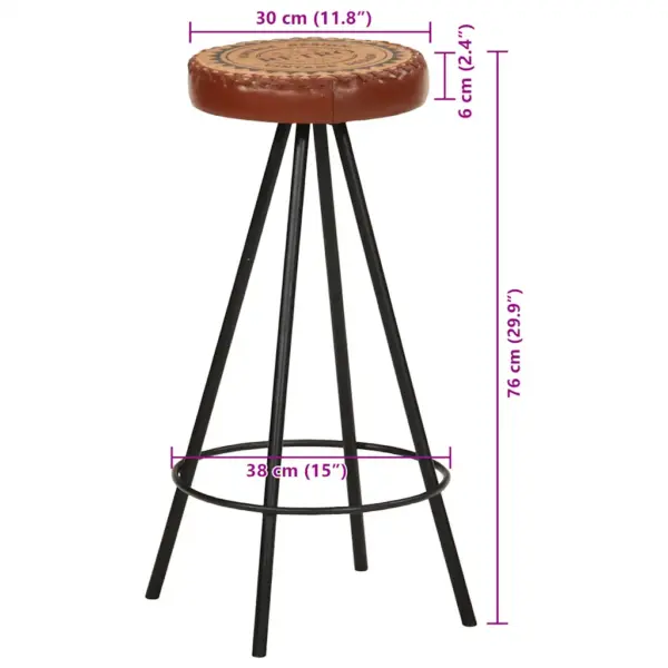 Tööstusliku stiiliga ehtsast nahast baaripukid, 4 tk, pruun/must, 30 x 76 cm – 8
