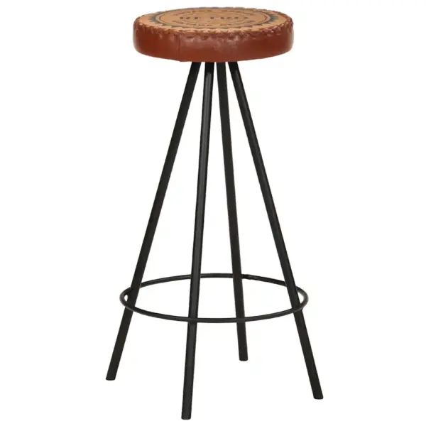 Tööstusliku stiiliga ehtsast nahast baaripukid, 4 tk, pruun/must, 30 x 76 cm – 10