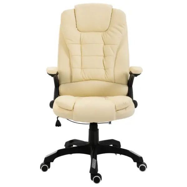 Ergonoomiline kontoritool kõrge seljatoega, kreemjasvalge kunstnahk – 2