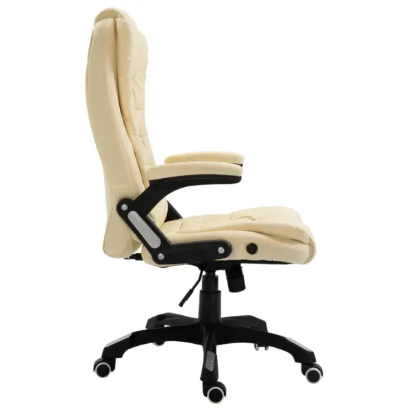 Ergonoomiline kontoritool kõrge seljatoega, kreemjasvalge kunstnahk – 4