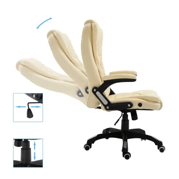 Ergonoomiline kontoritool kõrge seljatoega, kreemjasvalge kunstnahk – 5