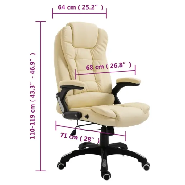 Ergonoomiline kontoritool kõrge seljatoega, kreemjasvalge kunstnahk – 9
