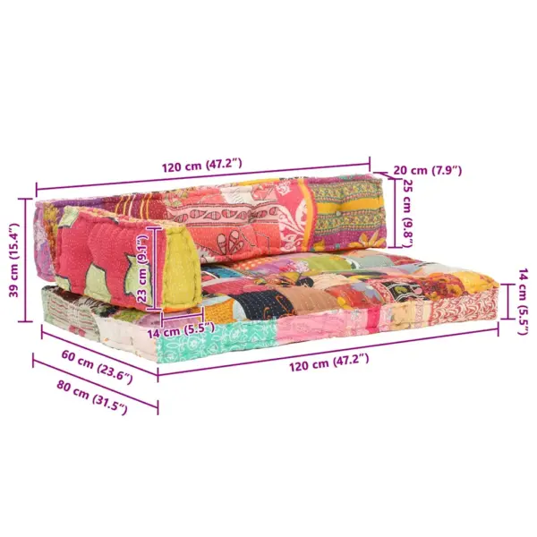 Mitmevärviline lapitehnikas istme-, selja- ja külgpatjade komplekt euroaluste diivanile, 120 x 80 x 39 cm – 8