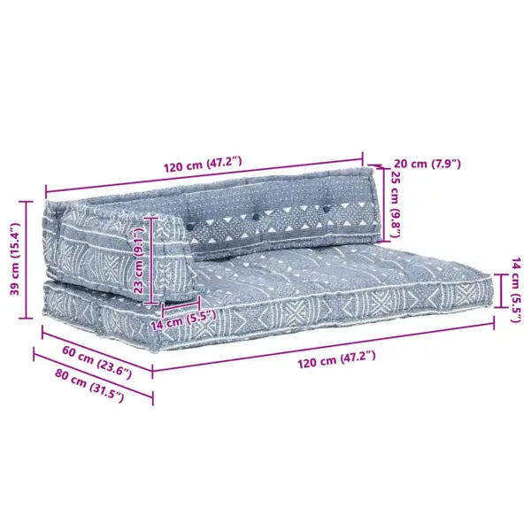 Euroalustest diivanipatjade komplekt, indigosinine, puuvill, lapiline disain, 120 x 80 x 39 cm – 6
