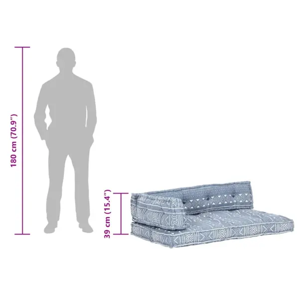 Euroalustest diivanipatjade komplekt, indigosinine, puuvill, lapiline disain, 120 x 80 x 39 cm – 7