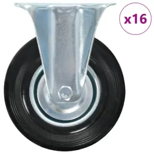 Fikseeritud kummirattad kinnitusplaadiga, must, 16 tk, 125 mm