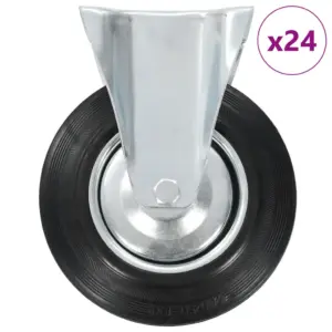 Mustad fikseeritud kummirattad kinnitusplaadiga, 24 tk, 200 mm, 180 kg