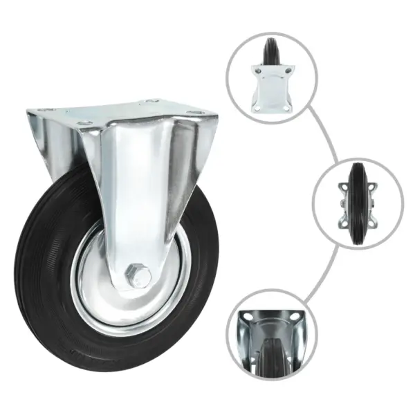 Mustad fikseeritud kummirattad kinnitusplaadiga, 24 tk, 200 mm, 180 kg – 2