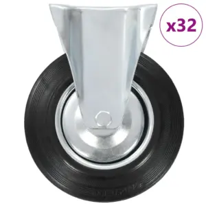 Fikseeritud kummirattad mööblile, must, 200 mm, tsingitud rauast kinnitusega, 32 tk