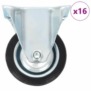 Mustad fikseeritud kummirattad tsingitud raamiga, 16 tk, 75 mm, kandevõime 50 kg