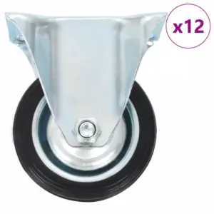 Fikseeritud kummirattad mööblile, must, 12 tk, 75 mm, plaadiga 81 x 67 mm