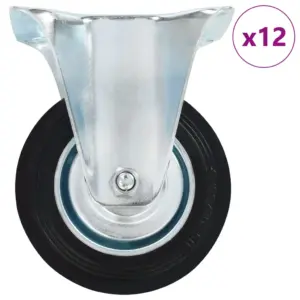 Fikseeritud mööblirattad 12 tk, must kumm, 100 mm, 70 kg