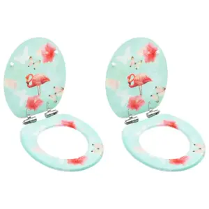 Pehmelt sulguva kaanega WC prill-lauad, flamingodisain, MDF, 2 tk