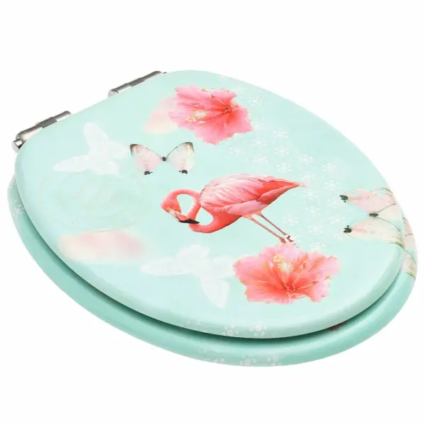 Pehmelt sulguva kaanega WC prill-lauad, flamingodisain, MDF, 2 tk – 3