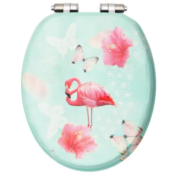 Pehmelt sulguva kaanega WC prill-lauad, flamingodisain, MDF, 2 tk – 5