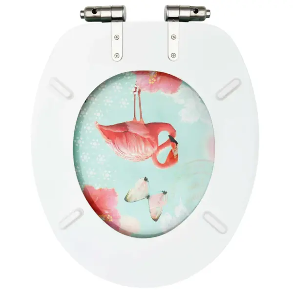 Pehmelt sulguva kaanega WC prill-lauad, flamingodisain, MDF, 2 tk – 6