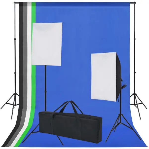 Fotostuudio tausta- ja valgustuskomplekt, 5 kangast tausta, 2 softboxi, alumiiniumraam, reguleeritav kuni 3 m – 2