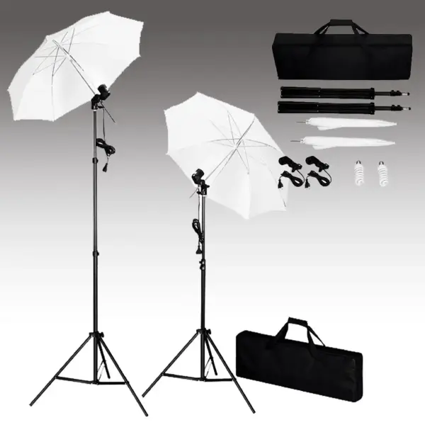 Fotostuudio valgustuskomplekt 2 vihmavarju ja 2 statiivi, 2 x 24 W päevavalguslamp, 5500 K – 5