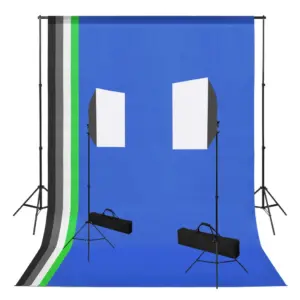 Fotostuudiokomplekt softbox-valgustuse ja 5 värvilise taustaga, reguleeritava raamiga