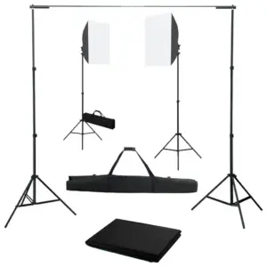 Fotostuudiokomplekt softboxide ja musta taustakangaga, 500 x 300 cm
