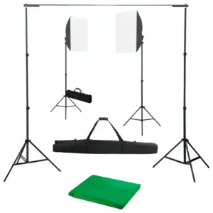 Fotostuudiokomplekt softbox-valgustuse ja rohelise taustaga, 500 x 300 cm, 2 softboxi, 4 statiivi