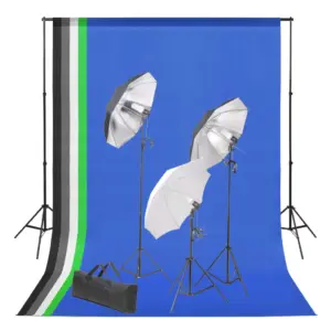 Fotostuudiokomplekt taustasüsteemi, 3 valgusti ja 5 taustaga