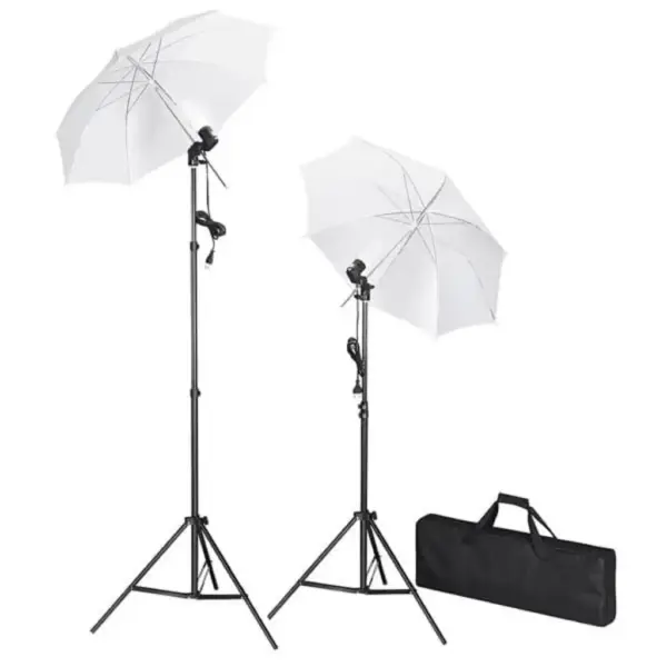 Fotostuudiokomplekt taustasüsteemi, vihmavarjude ja päevavalguslampidega, roheline 300 x 300 cm, 5500 K – 3