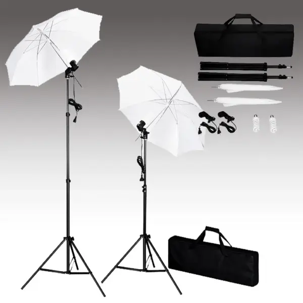 Fotostuudiokomplekt taustasüsteemi, vihmavarjude ja päevavalguslampidega, roheline 500 x 300 cm puuvilltaust – 2