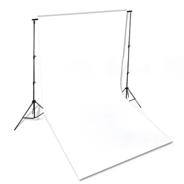 Fotostuudiokomplekt valgustuse ja taustasüsteemiga, 3 lampi, 3 vihmavarju, valge puuvillane taust 300 x 300 cm – 13