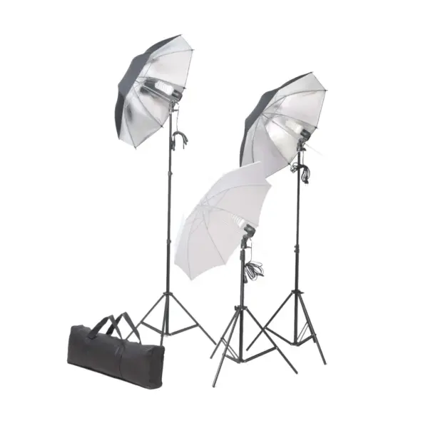 Fotostuudiokomplekt valgustite, vihmavarjude ja rohelise taustaga, 300 x 300 cm – 3