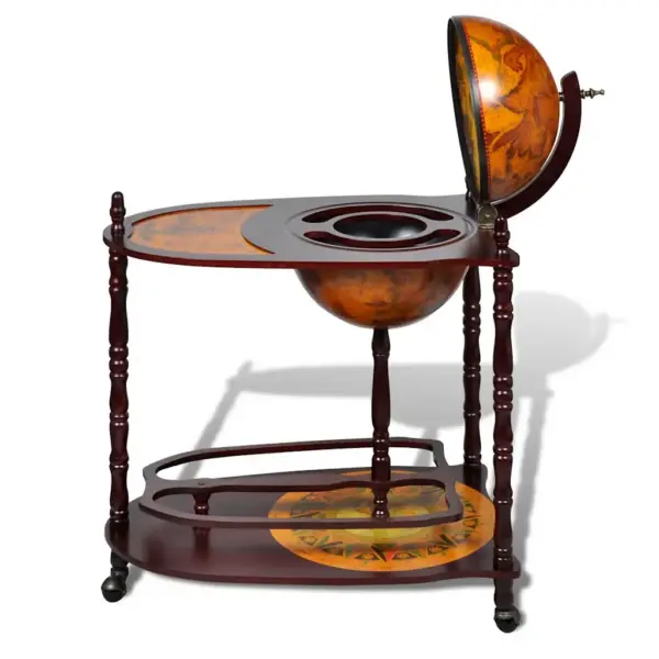 Gloobusekujuline alkoholikapp ratastega, eukalüptipuit, pruun, 77 x 45 x 88 cm – 2