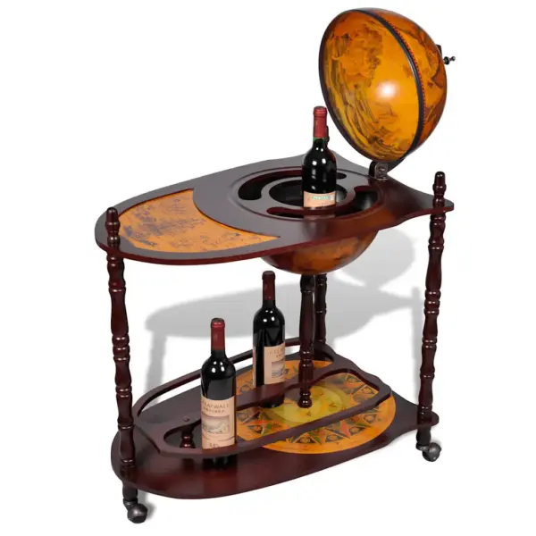 Gloobusekujuline alkoholikapp ratastega, eukalüptipuit, pruun, 77 x 45 x 88 cm – 3