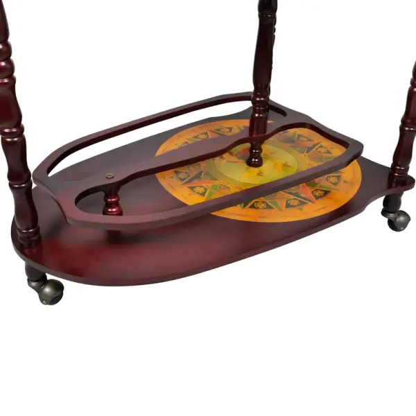 Gloobusekujuline alkoholikapp ratastega, eukalüptipuit, pruun, 77 x 45 x 88 cm – 4