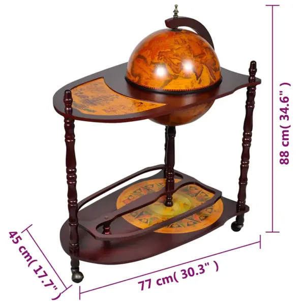 Gloobusekujuline alkoholikapp ratastega, eukalüptipuit, pruun, 77 x 45 x 88 cm – 6