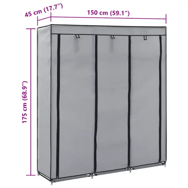 Kaasaskantav kangast riidekapp sektsioonide ja torudega, hall, 150 x 45 x 175 cm – 10