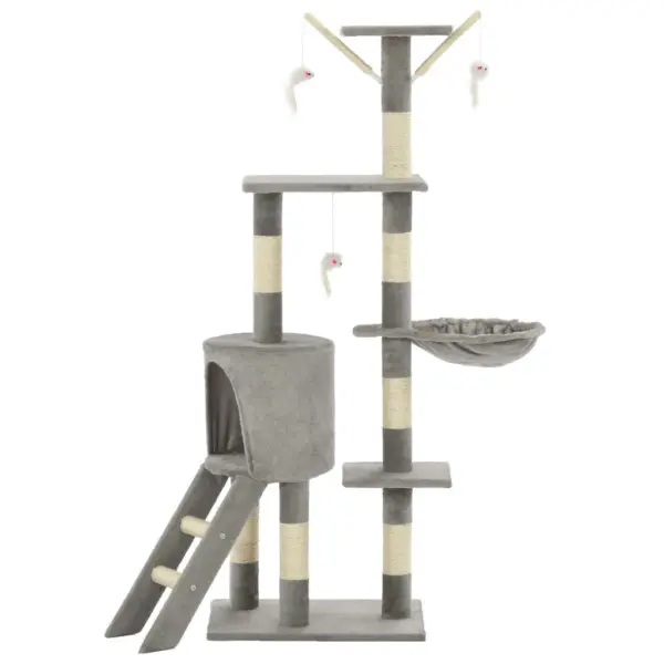 Hall 138 cm kassimaja sisalköiega kraapimispostide, redeli ja mänguhiirtega – 3