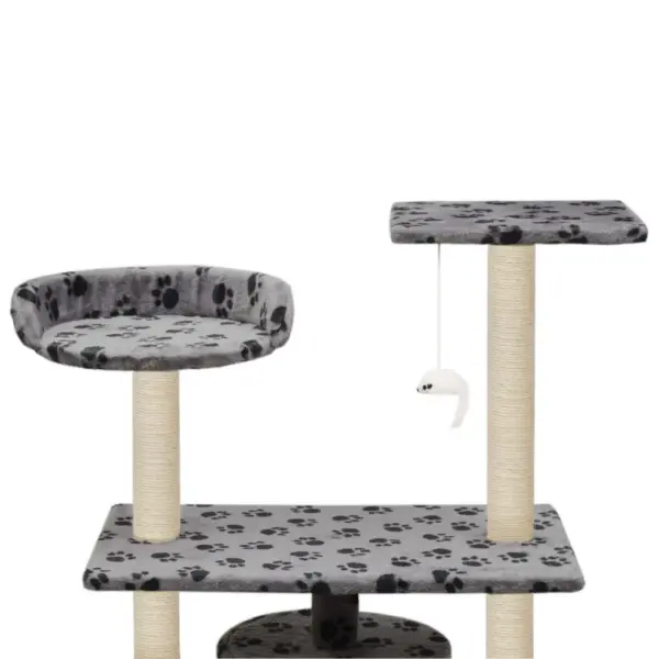 Mitmekorruseline kassimaja sisalköiega kraapimispuudega, hall käpajälgedega, 95 cm – 5