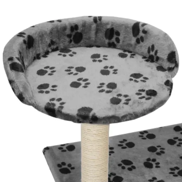 Mitmekorruseline kassimaja sisalköiega kraapimispuudega, hall käpajälgedega, 95 cm – 6