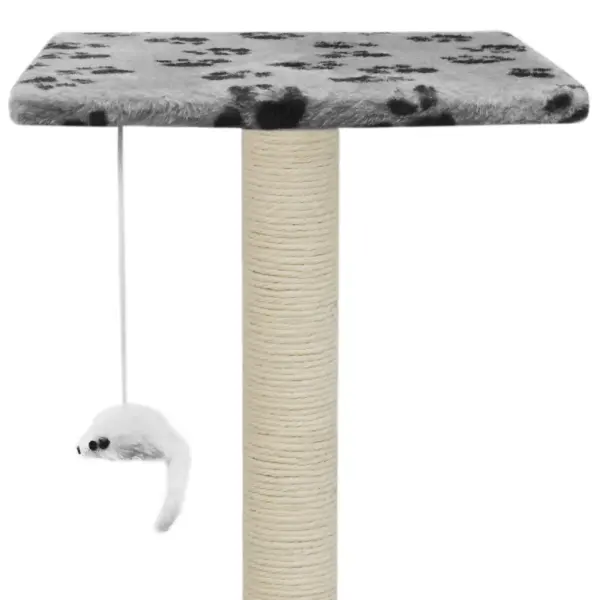 Mitmekorruseline kassimaja sisalköiega kraapimispuudega, hall käpajälgedega, 95 cm – 7