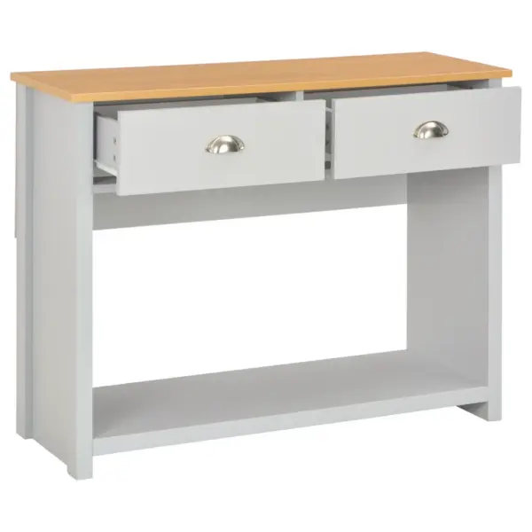 Hall konsoollaud naturaalse puidutooni plaadiga, 2 sahtlit ja riiul, 97 x 35 x 76 cm – 2