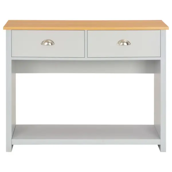 Hall konsoollaud naturaalse puidutooni plaadiga, 2 sahtlit ja riiul, 97 x 35 x 76 cm – 3