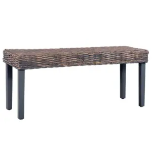 Esikupink kubu rotangist ja mahagonpuidust jalgadel, hall, 110 x 35 x 45 cm