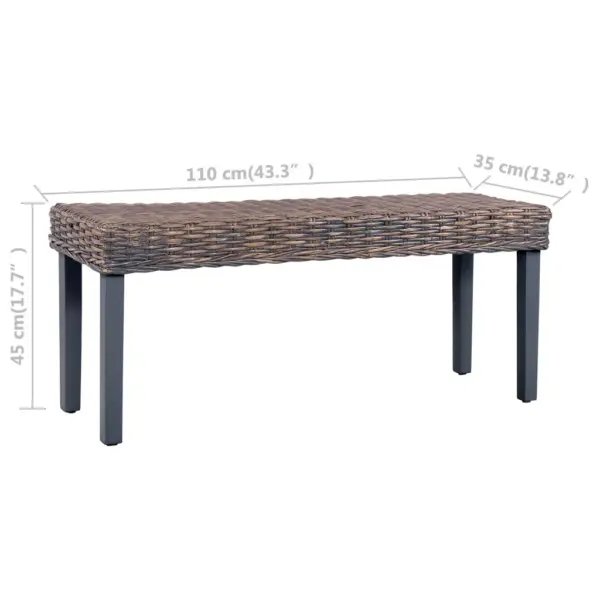 Esikupink kubu rotangist ja mahagonpuidust jalgadel, hall, 110 x 35 x 45 cm – 6
