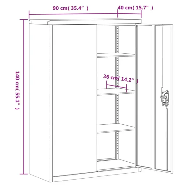 Hall lukustatav terasest kontorikapp 3 reguleeritava riiuliga, 90 x 40 x 140 cm - 10
