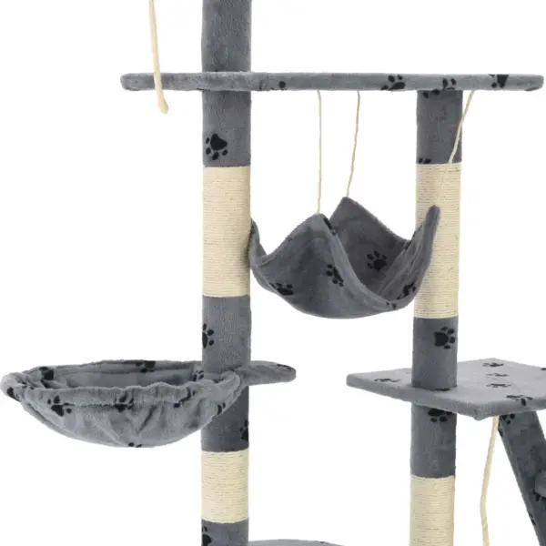 Mitmekorruseline kassimaja sisalköiega kraapimispostidega, hall käpajälgedega, 147 x 35 x 230–250 cm – 6