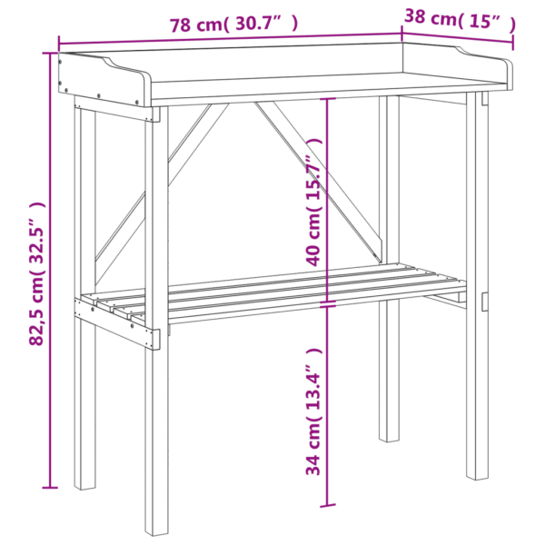 Hall nulupuidust taimelaud riiuliga, 78 x 38 x 82,5 cm – 9