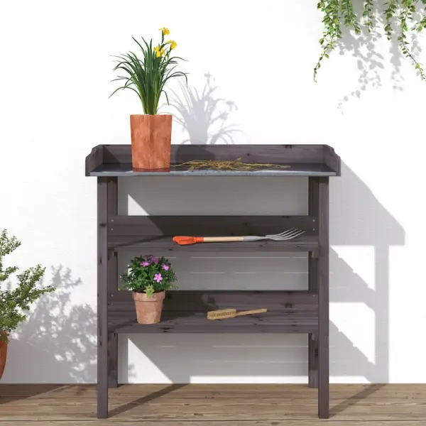 Hall nulupuidust taimelaud tsingitud tööpinnaga, 2 riiuliga, 78 x 38 x 82,5 cm – 3
